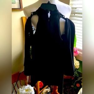 Backstage cold shoulder high-neck flared sleeves zipped mini dress